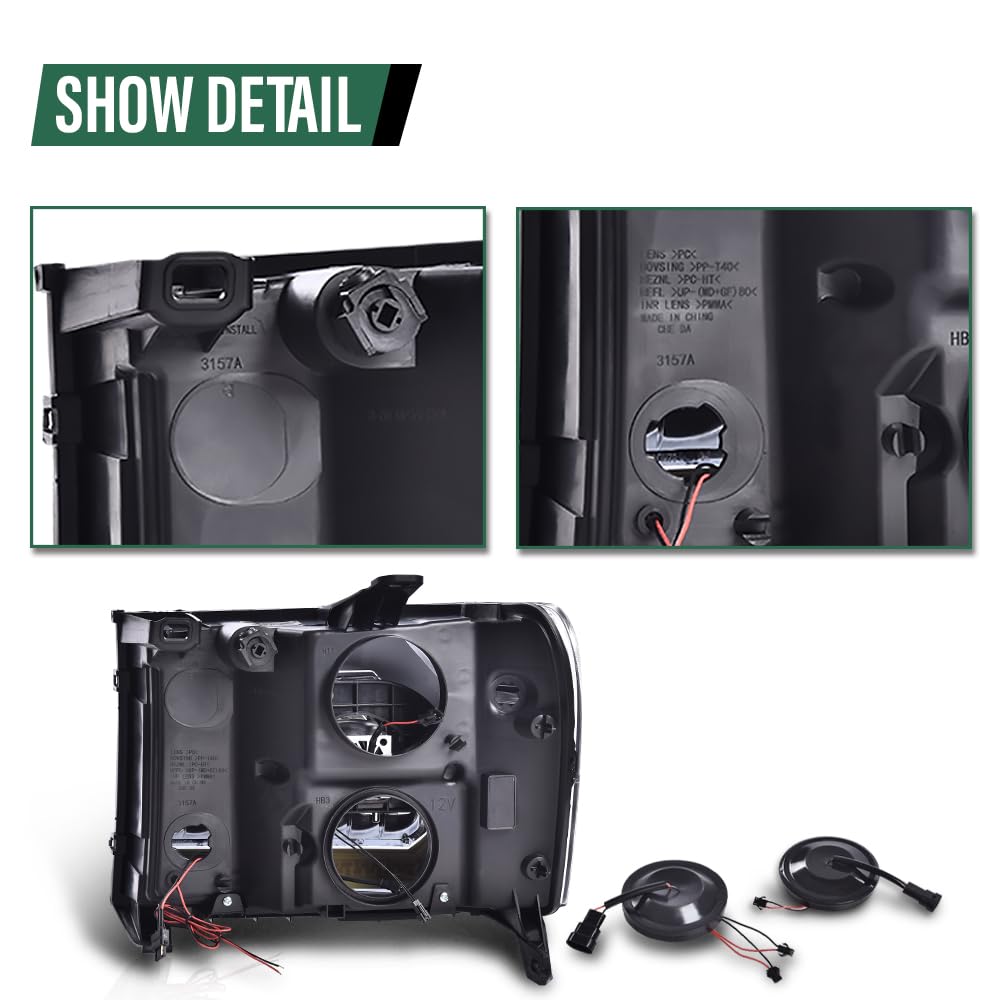 GRAND ORANGE LED DRL Headlights Assembly Compatible with GMC Sierra 1500 2007-2013 /Fit GMC Sierra 2500HD 3500HD 07-14 LH & RH Headlights Assembly Smoke Lens Black Housing White reflector 20980241 - Image 9