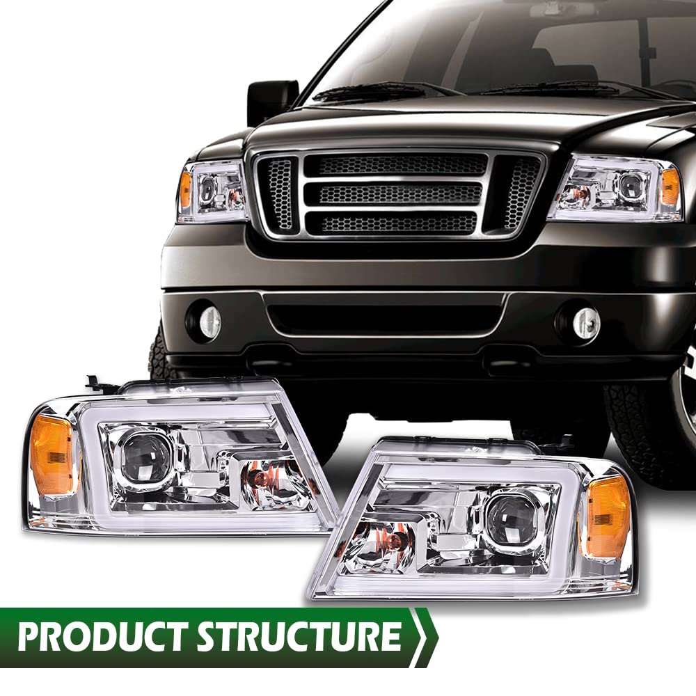 GRAND ORANGE LED DRL Projector Headlights Assembly Compatible with Ford F150 2004 2005 2006 2007 2008 /Fit 06-08 Lincoln Mark Bumper Headlamp Clear Lens 7L3Z13008FA 7L3Z13008EA 7L3Z13008CA - Image 3