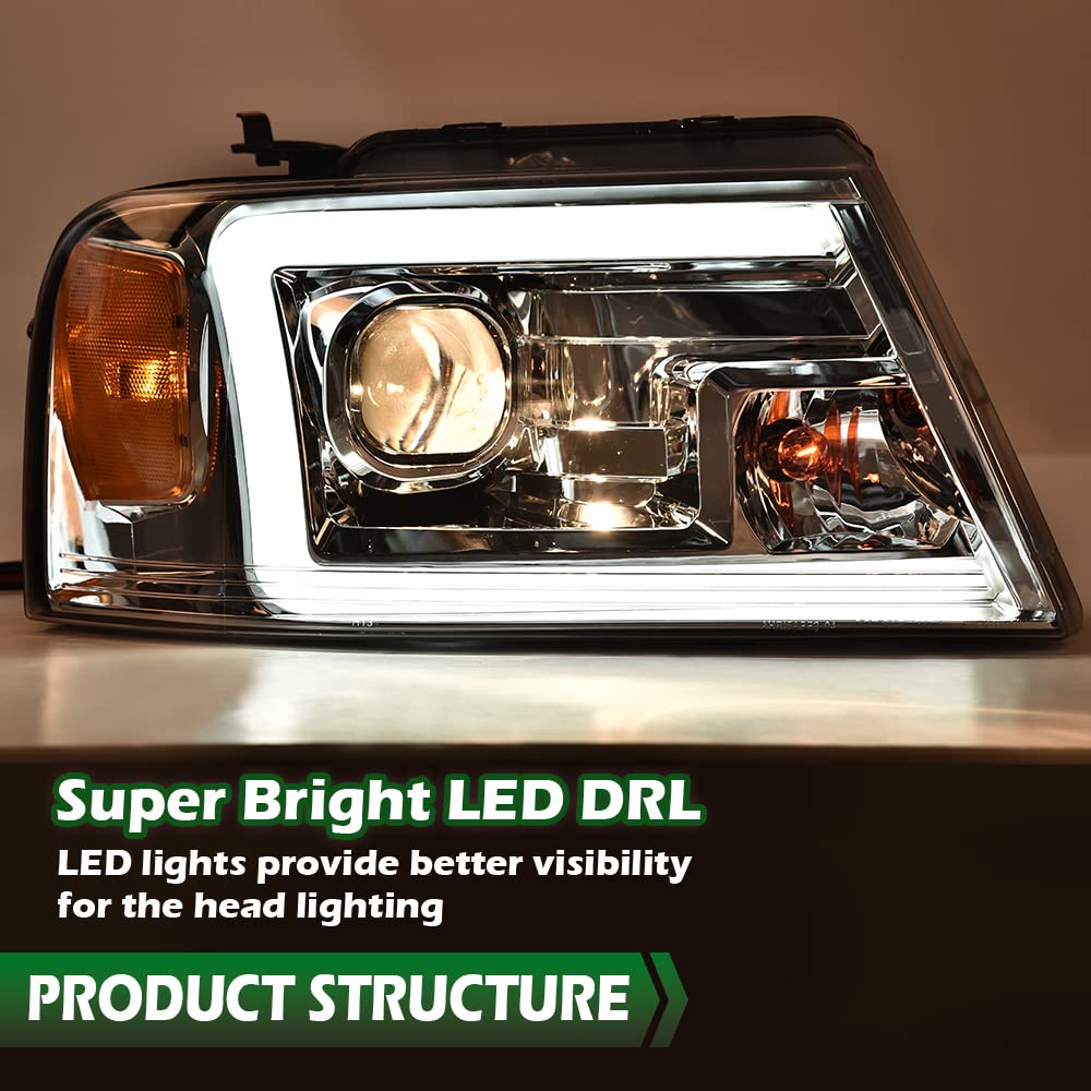 GRAND ORANGE LED DRL Projector Headlights Assembly Compatible with Ford F150 2004 2005 2006 2007 2008 /Fit 06-08 Lincoln Mark Bumper Headlamp Clear Lens 7L3Z13008FA 7L3Z13008EA 7L3Z13008CA - Image 4