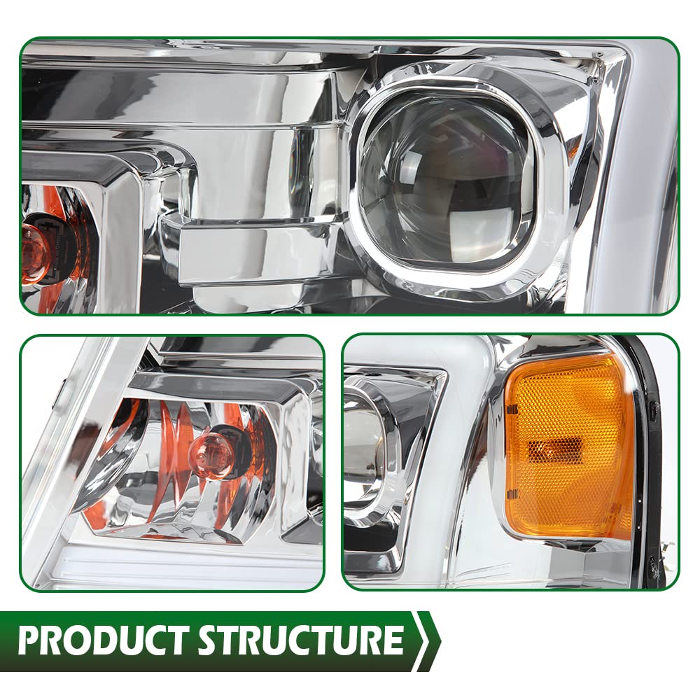 GRAND ORANGE LED DRL Projector Headlights Assembly Compatible with Ford F150 2004 2005 2006 2007 2008 /Fit 06-08 Lincoln Mark Bumper Headlamp Clear Lens 7L3Z13008FA 7L3Z13008EA 7L3Z13008CA - Image 5