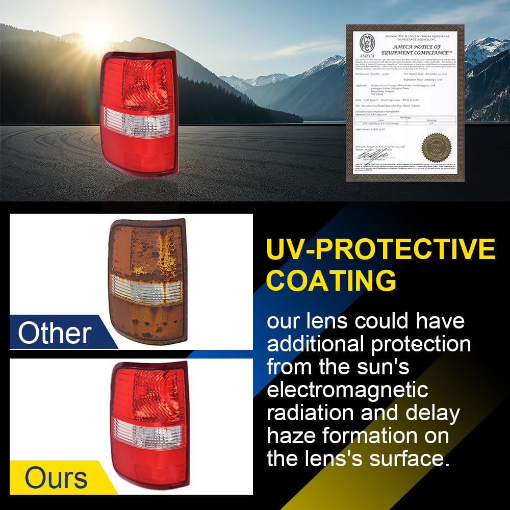 GRAND ORANGE Left Tail Light Assembly Rear Lights Lamp Compatible with Ford F150 2004 2005 2006 LH Driver Side W/o Bulb - Image 3