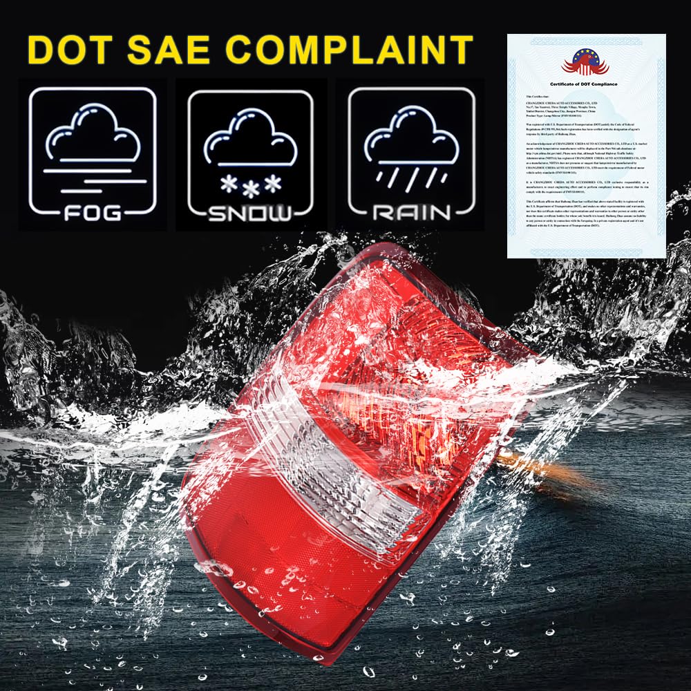 GRAND ORANGE Left Tail Light Assembly Rear Lights Lamp Compatible with Ford F150 2004 2005 2006 LH Driver Side W/o Bulb - Image 4