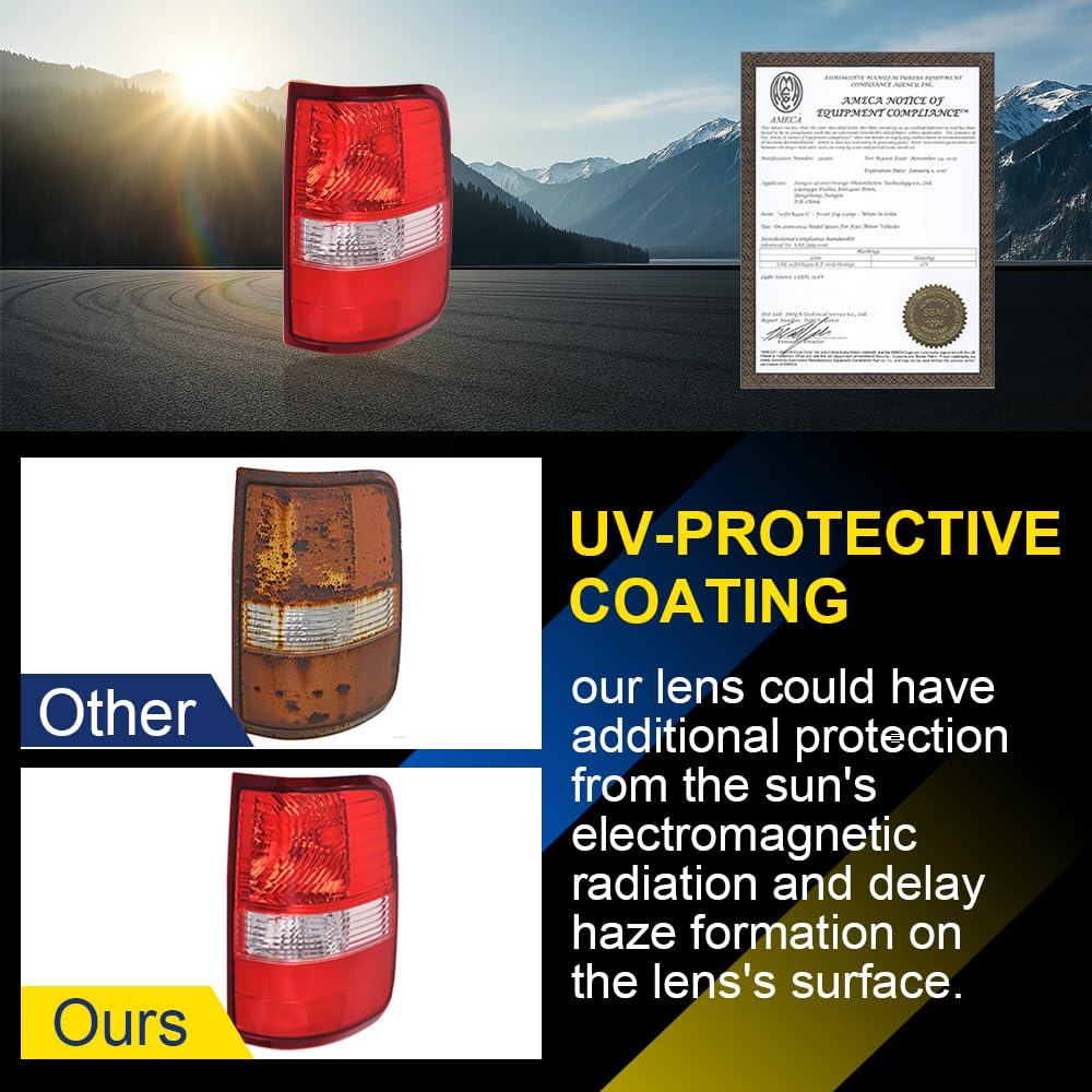 GRAND ORANGE Right Tail Light Assembly Rear Lights Lamp Compatible with Ford F150 2004 2005 2006 RH Passenger Side W/o Bulb - Image 3