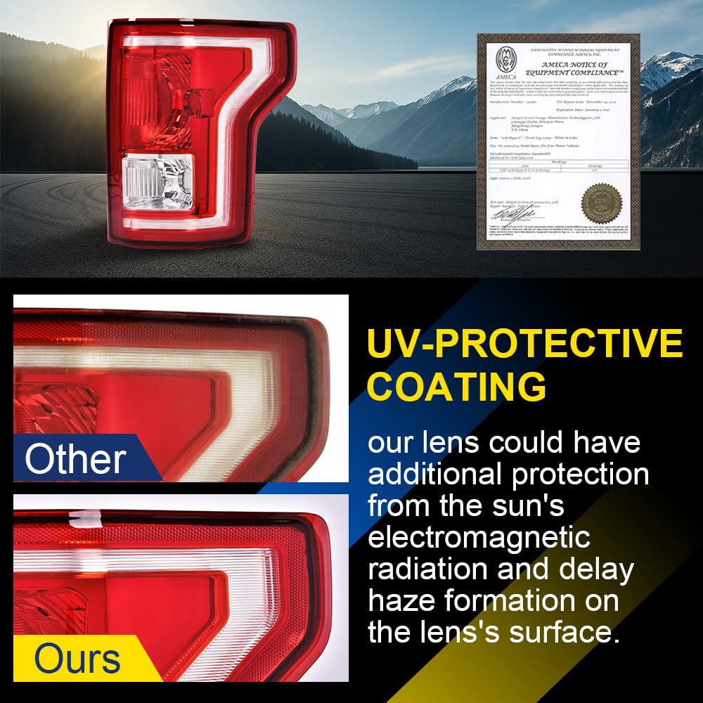 GRAND ORANGE Tail Light Assembly Rear Lights Set Compatible with Ford F150 2015 2016 2017 Left and Right Side Taillamps w/bulb Halogen Red lens FL3Z13405A-PFM FL3Z13404A-PFM FO2800239C FO2801239C - Image 3