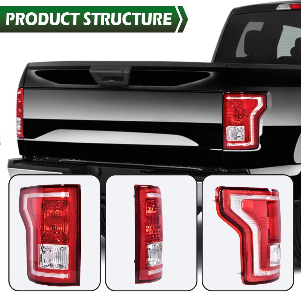 GRAND ORANGE Tail Light Assembly Rear Lights Set Compatible with Ford F150 2015 2016 2017 Left and Right Side Taillamps w/bulb Halogen Red lens FL3Z13405A-PFM FL3Z13404A-PFM FO2800239C FO2801239C - Image 6
