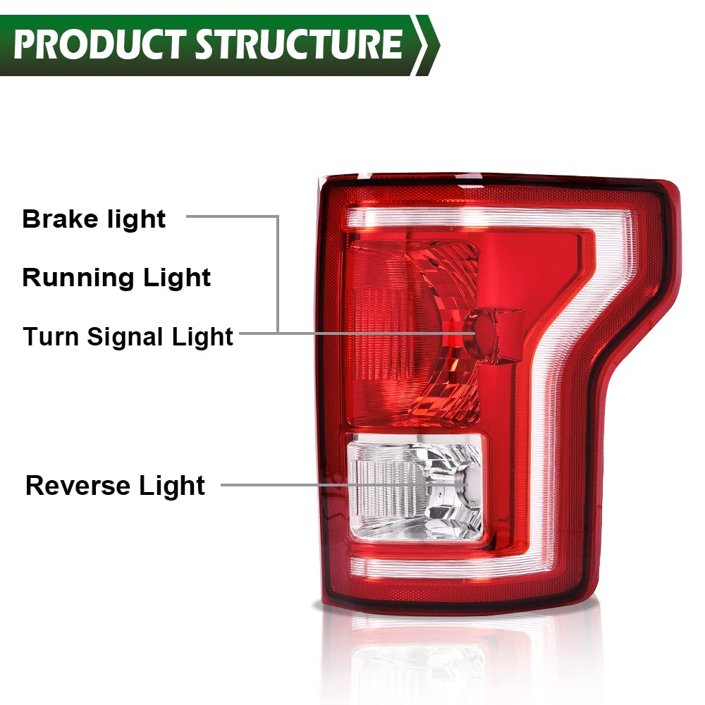 GRAND ORANGE Tail Light Assembly Rear Lights Set Compatible with Ford F150 2015 2016 2017 Left and Right Side Taillamps w/bulb Halogen Red lens FL3Z13405A-PFM FL3Z13404A-PFM FO2800239C FO2801239C - Image 7
