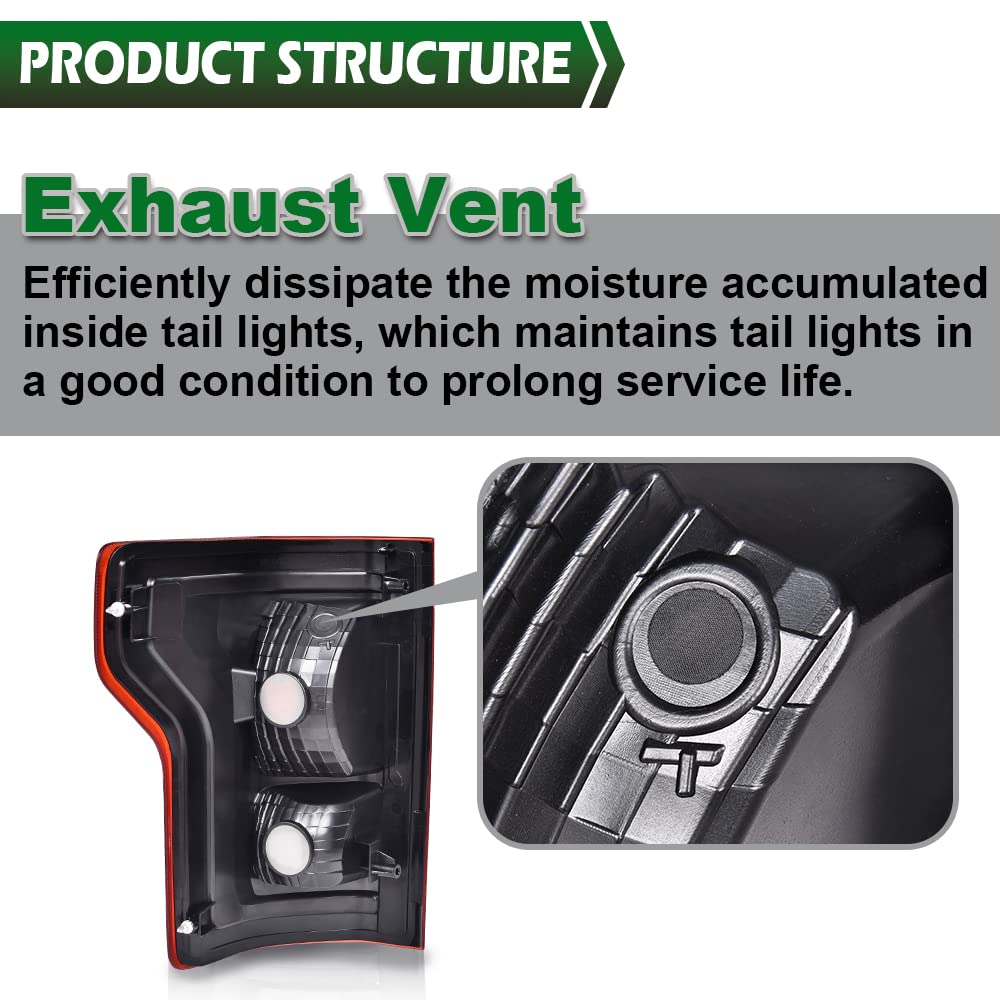 GRAND ORANGE Tail Light Assembly Rear Lights Set Compatible with Ford F150 2015 2016 2017 Left and Right Side Taillamps w/bulb Halogen Red lens FL3Z13405A-PFM FL3Z13404A-PFM FO2800239C FO2801239C - Image 8