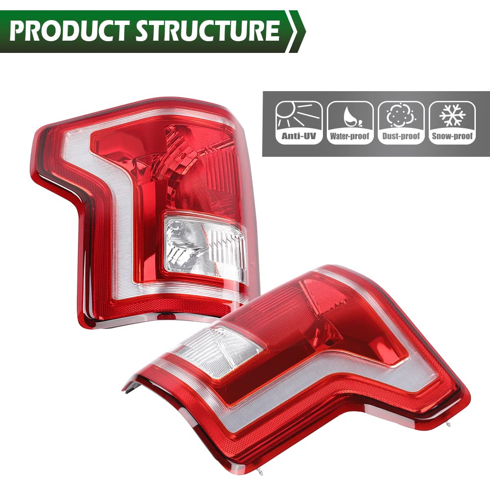GRAND ORANGE Tail Light Assembly Rear Lights Set Compatible with Ford F150 2015 2016 2017 Left and Right Side Taillamps w/bulb Halogen Red lens FL3Z13405A-PFM FL3Z13404A-PFM FO2800239C FO2801239C - Image 9