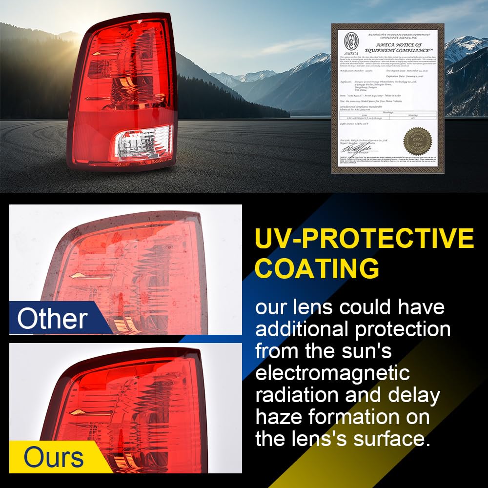 GRAND ORANGE Tail Lights Assembly Rear Lights Fit Dodge Ram 1500 2009-2018; Fit Dodge Ram 2500 2010-2018 Left Driver Side Rear Taillights Brake Lamp Halogen OE Style w/o Bulb 55277415AF - Image 4