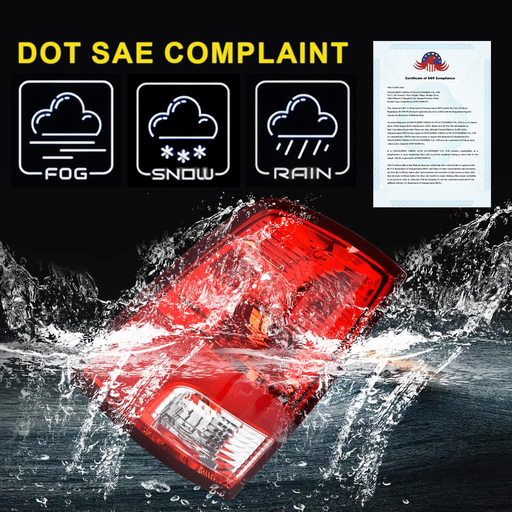 GRAND ORANGE Tail Lights Assembly Rear Lights Fit Dodge Ram 1500 2009-2018; Fit Dodge Ram 2500 2010-2018 Left Driver Side Rear Taillights Brake Lamp Halogen OE Style w/o Bulb 55277415AF - Image 5