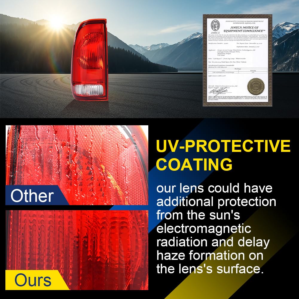 GRAND ORANGE Taillight Assembly Left Driver Side w/o Wiring Harness & Bulb Compatible with Ford F150 Stepside 1997-2004/Fit Ford F250 1997-1999/Fit Ford F250 F350 F450 F550 Super Duty 1999-2007 - Image 4