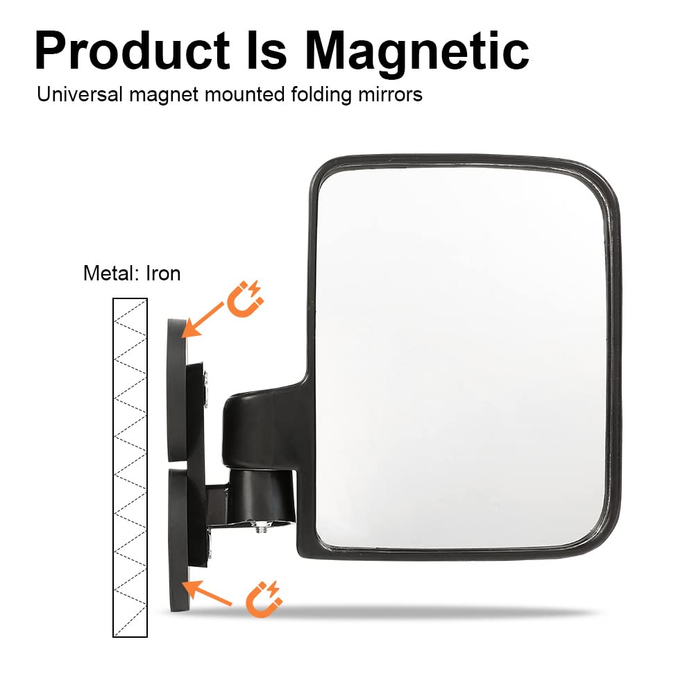 GRAND ORANGE Universal Tractors Magnetic Mirror 114LB Rated Fit for Mowers Dozers Forklift Golf Cart Tractor Accessories, Compatible With John Deere Kubota Magnet Rubber Coated Tractor Side Mirrors - Image 3