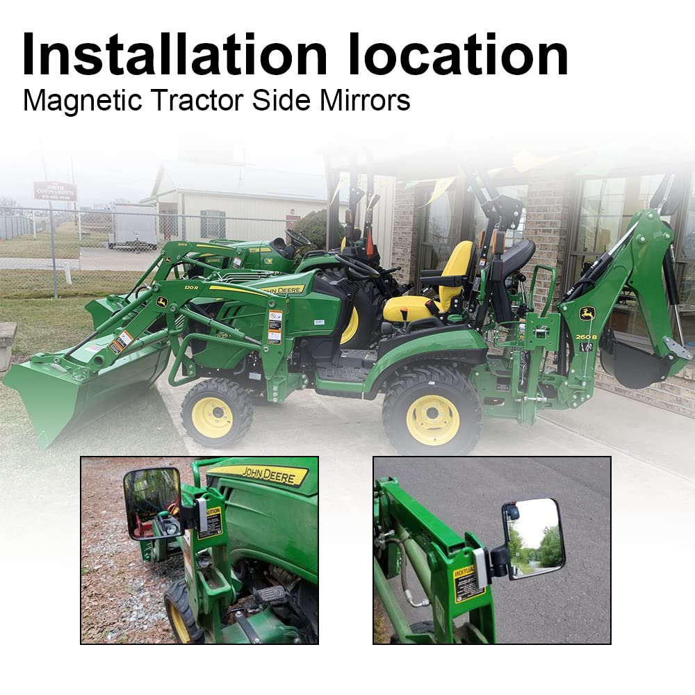 GRAND ORANGE Universal Tractors Magnetic Mirror 114LB Rated Fit for Mowers Dozers Forklift Golf Cart Tractor Accessories, Compatible With John Deere Kubota Magnet Rubber Coated Tractor Side Mirrors - Image 4