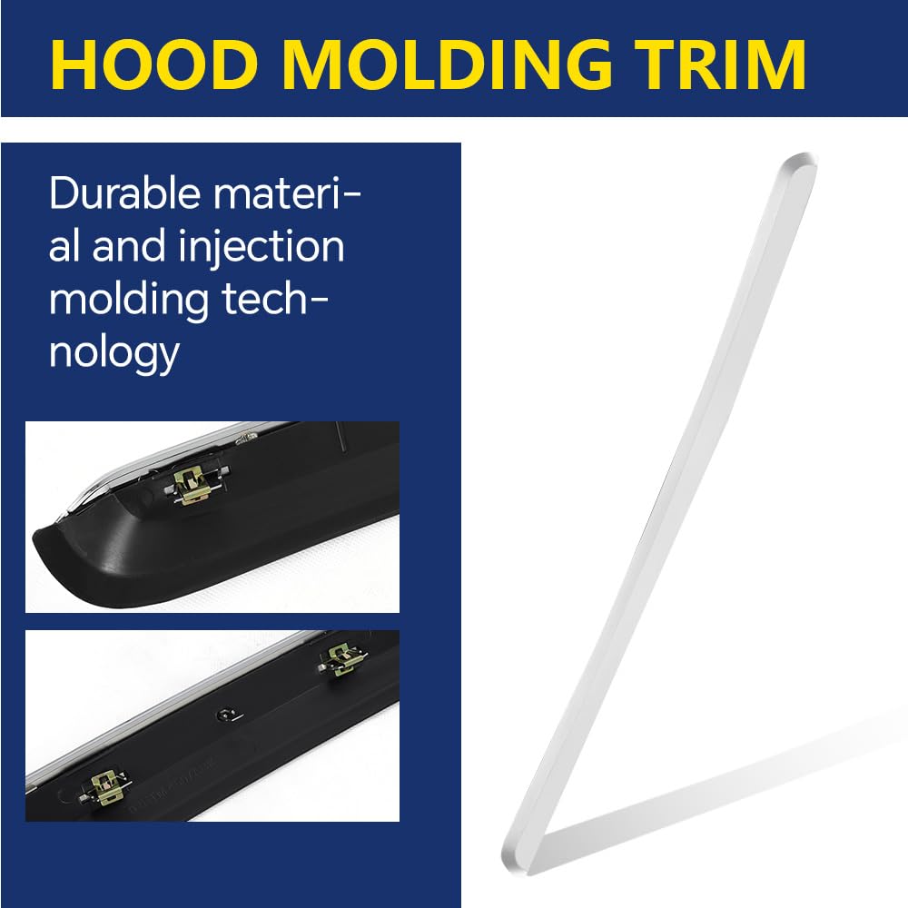 Truck Hood Molding Trim Moulding Chrome Compatible wIith GMC Sierra 1500 2500HD 3500HD 2007-2013 GM1235109, 10385156 - Image 4