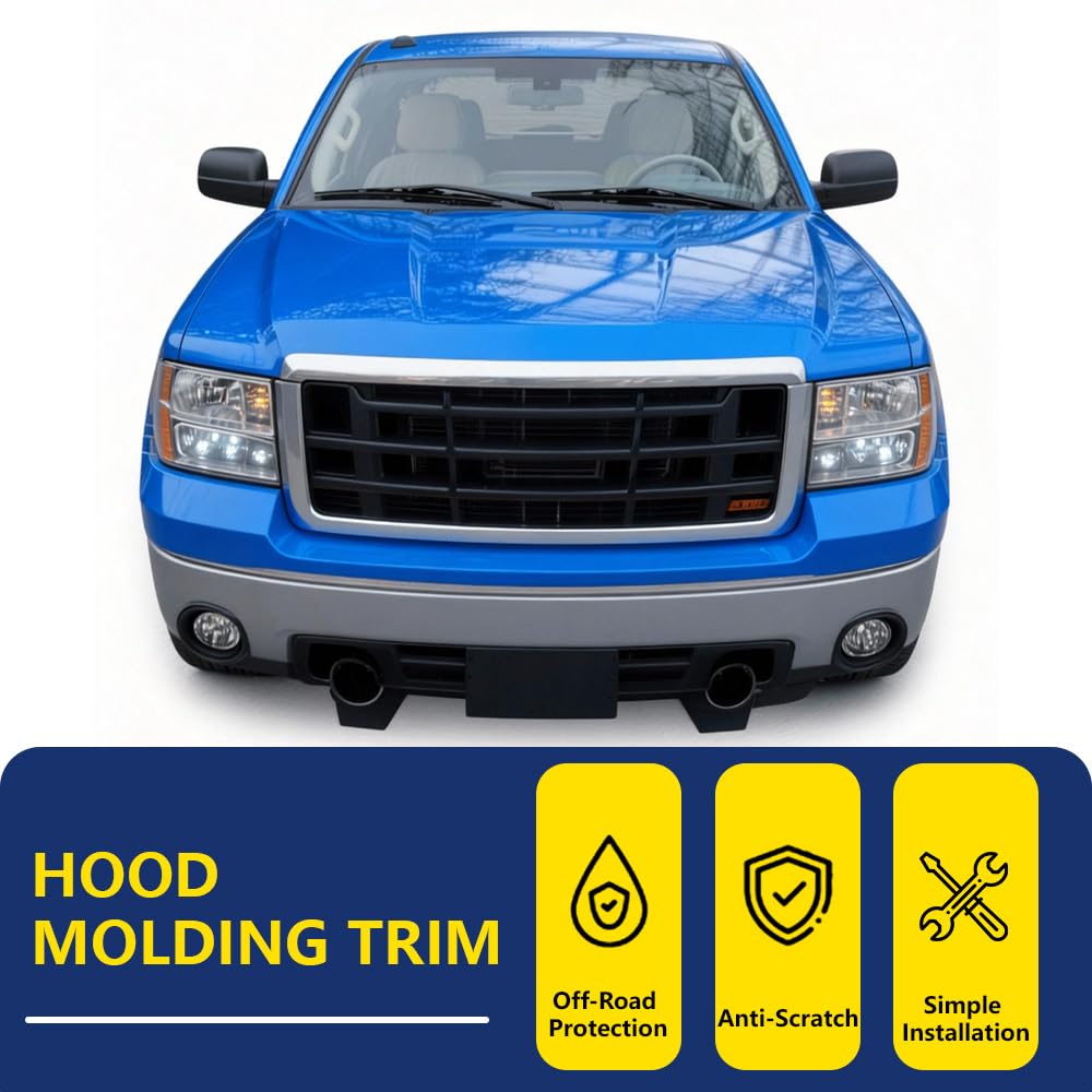 Truck Hood Molding Trim Moulding Chrome Compatible wIith GMC Sierra 1500 2500HD 3500HD 2007-2013 GM1235109, 10385156 - Image 6